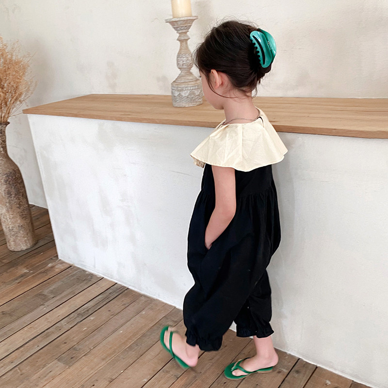 Летен гащеризон за момичета Бебешки гащеризон от една част Детски гащеризони Детско улично облекло Модна яка с волани Памук 2-6 г.