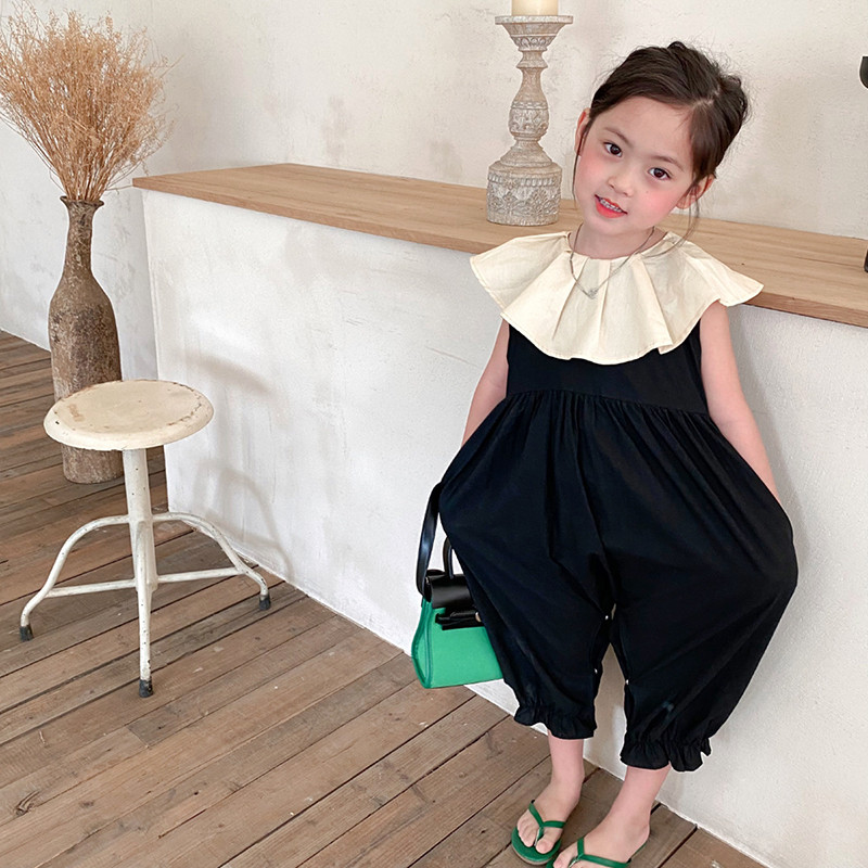 Летен гащеризон за момичета Бебешки гащеризон от една част Детски гащеризони Детско улично облекло Модна яка с волани Памук 2-6 г.