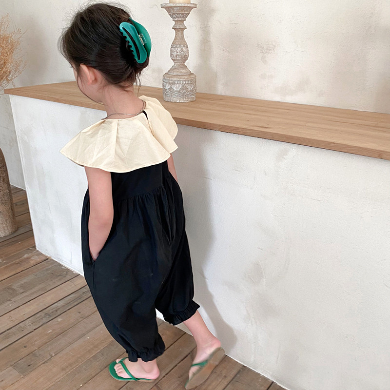 Летен гащеризон за момичета Бебешки гащеризон от една част Детски гащеризони Детско улично облекло Модна яка с волани Памук 2-6 г.