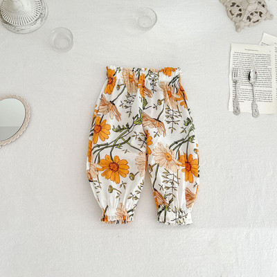Angoubebe 232K05 Βρεφικά κοριτσάκια casual floral στάμπα μακρύ παντελόνι που φοράει το καλοκαίρι