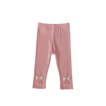 2024 Летни панталони за бебета за момичета Памучни плътни панталони с възел и ластик на талията Оребрени панталони за бебета Външни еластични панталони за момичета за малко дете