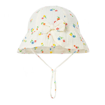 Нова бебешка памучна шапка тип кофа с панделка Детски слънцезащитни шапки за открито Унисекс шапка за плажен риболов за 3-12 месеца
