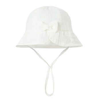 Нова бебешка памучна шапка тип кофа с панделка Детски слънцезащитни шапки за открито Унисекс шапка за плажен риболов за 3-12 месеца