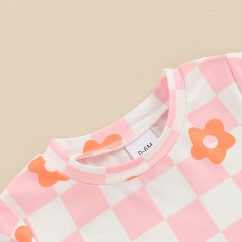 Lioraitiin καλοκαιρινά παιδικά σετ ρούχων για κορίτσια με φλοράλ καρό μπλουζάκια με κοντό μανίκι + Ελαστική φόρμα μέσης