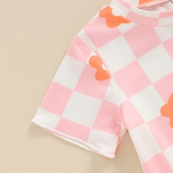Lioraitiin Летни детски комплекти дрехи за момичета Тениски с къси ръкави и О-образно деколте с принт на флорална дъска + Анцуг с ластик на талията