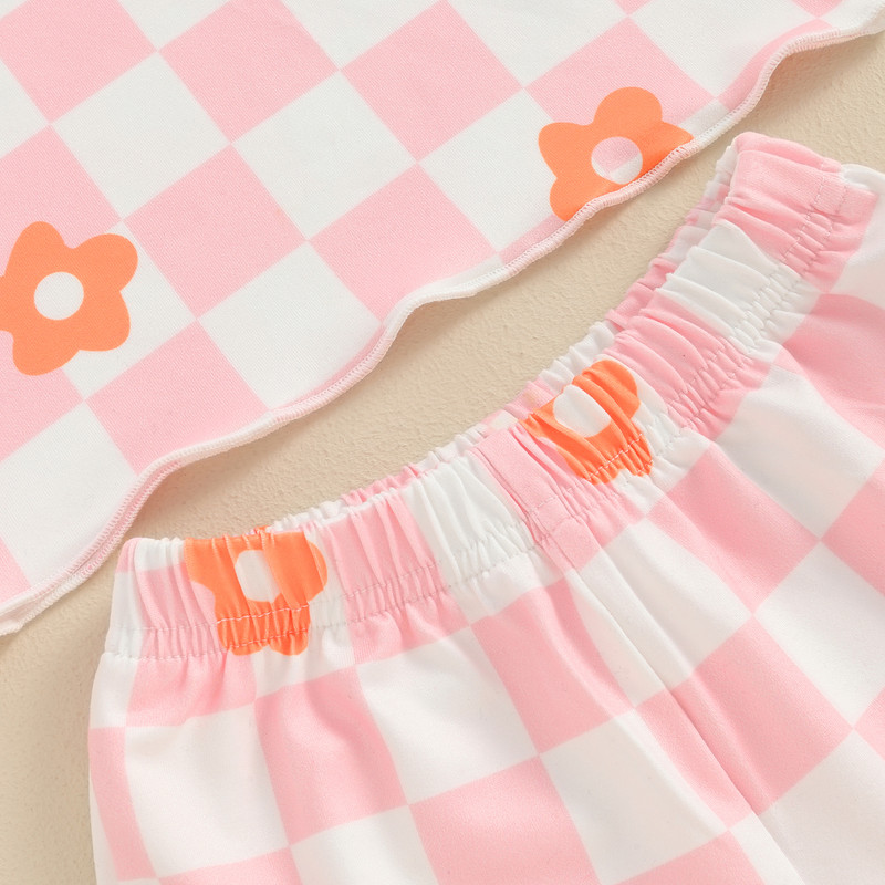 Lioraitiin Летни детски комплекти дрехи за момичета Тениски с къси ръкави и О-образно деколте с принт на флорална дъска + Анцуг с ластик на талията