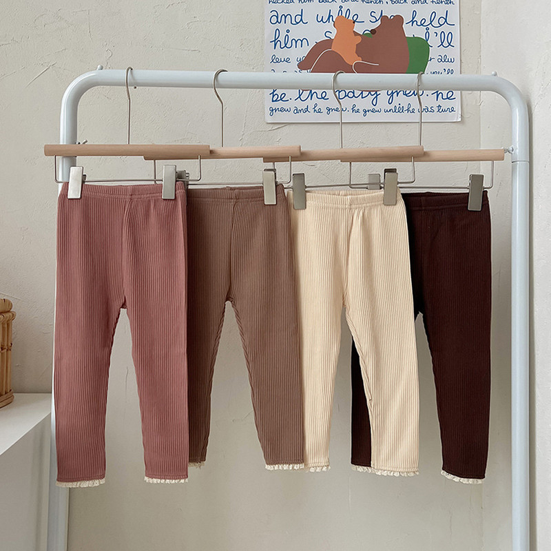 Milancel Тесни дантелени еластични клинове за бебета за момичета с дантела Direcoted Basic Outwear Pants за 0-3 години