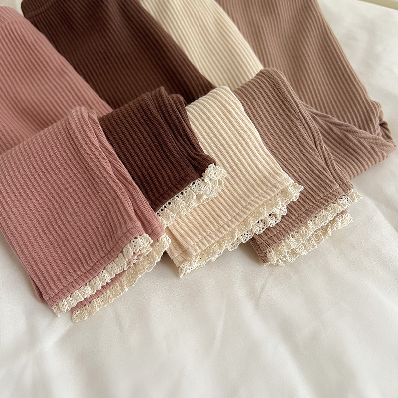 Milancel Тесни дантелени еластични клинове за бебета за момичета с дантела Direcoted Basic Outwear Pants за 0-3 години