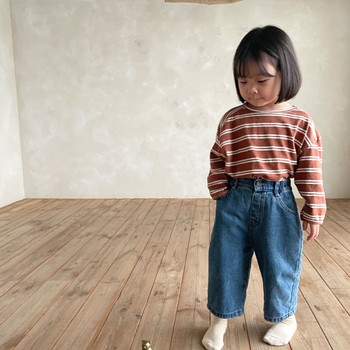 22319 Корейски бебешки панталони 2024 Пролет Лято Бебешки дънки за момче Изчистени универсални дънкови панталони за момиченца Свободни широки панталони