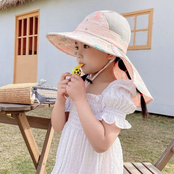 Със свирка Детска шапка-кофа Външна полиестерна сладка шапка за слънце Дишаща UV защита Плажна шапка Бебешки момичета Момчета