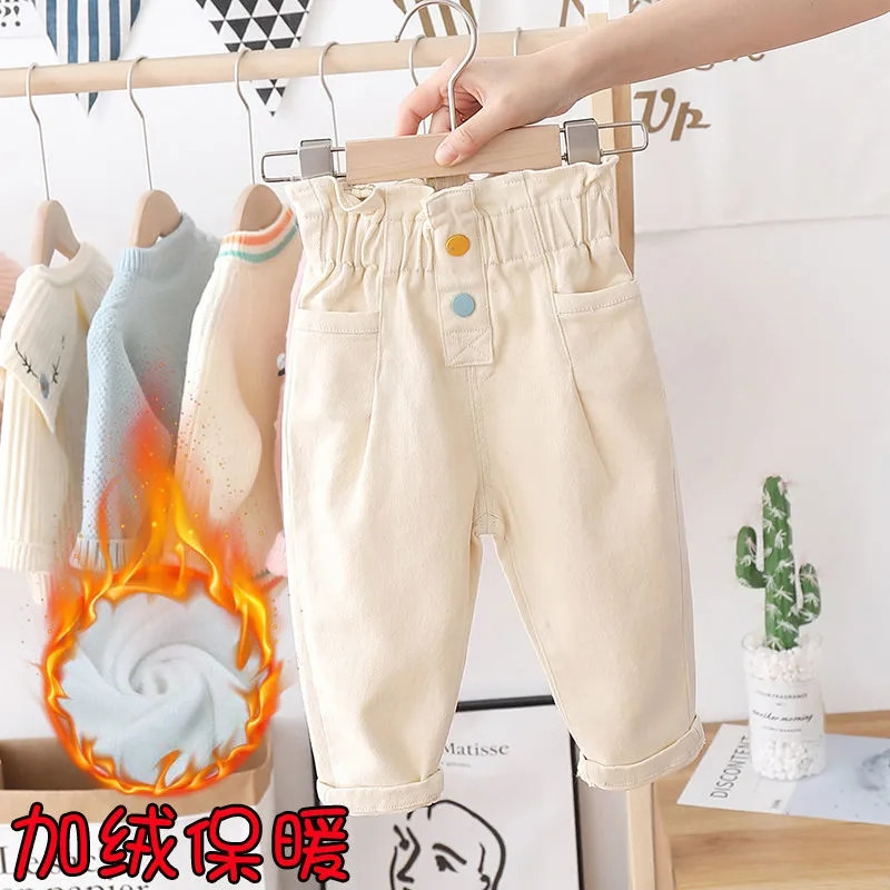 Бебешки панталони за момичета 2023 Нови пролетни и есенни панталони за свободното време Зимни детски кадифени топли панталони