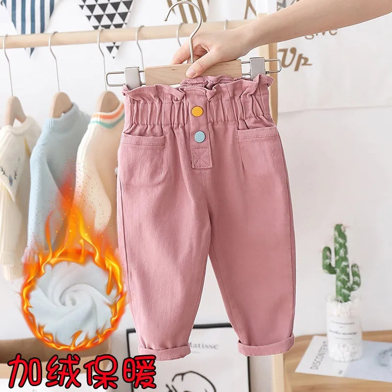 Бебешки панталони за момичета 2023 Нови пролетни и есенни панталони за свободното време Зимни детски кадифени топли панталони