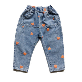 Есенни нови бебешки щампи с малък любовен модел широки панталони за момчета и момичета, различни дънки