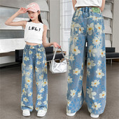 8819 Floral Jeans παιδικό παντελόνι με φαρδύ πόδι Κοριτσίστικο τζιν ίσιο τζιν Παιδικό τζιν ίσιο παντελόνι