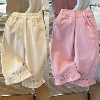 Пролет Лято Нови момичета Детски дънки с бродирани цветя Модни свежи детски панталони Корейски дишащи меки бебешки панталони за малко дете