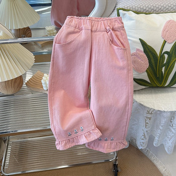 Пролет Лято Нови момичета Детски дънки с бродирани цветя Модни свежи детски панталони Корейски дишащи меки бебешки панталони за малко дете