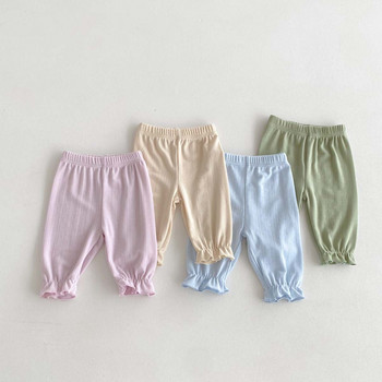 2024 г. Корейски летни панталони за новородено момиче, климатик, еластична талия, плътен муселин, готини панталони за бебета, момичета, панталони за момичета, панталони за момичета