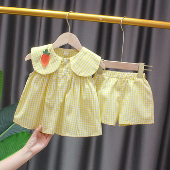 Летни комплекти дрехи Момичета Сладки плодови памучни момичета Карирана сладка принцеса 2бр. Костюм Детски дрехи Бебешки дрехи Момичета 0-24M