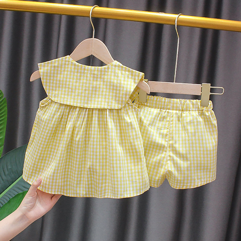 Летни комплекти дрехи Момичета Сладки плодови памучни момичета Карирана сладка принцеса 2бр. Костюм Детски дрехи Бебешки дрехи Момичета 0-24M