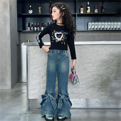Youngsters Bow Jeans Κοριτσίστικα Φαρδιά Παντελόνια Μόδα Κοριτσίστικα Τζιν Παιδικά Τζιν Παιδικά Παιδικά Παντελόνια Casual 24A26