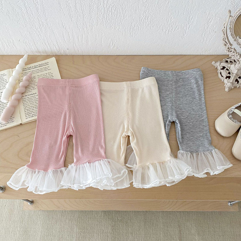 MILANCEL 2024 Летни бебешки детски клинове 0-5 Y Момичета Дантелени пачуърк тънки стилни панталони Детски сладък модел на лебед Камбанки