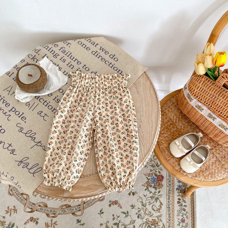 Beebitüdrukute jooksupüksid 2024 suvised väikesed lillelised sääsetõrjepüksid imikutele tüdrukutele Musliintrükiga väikelaste tüdrukute püksid