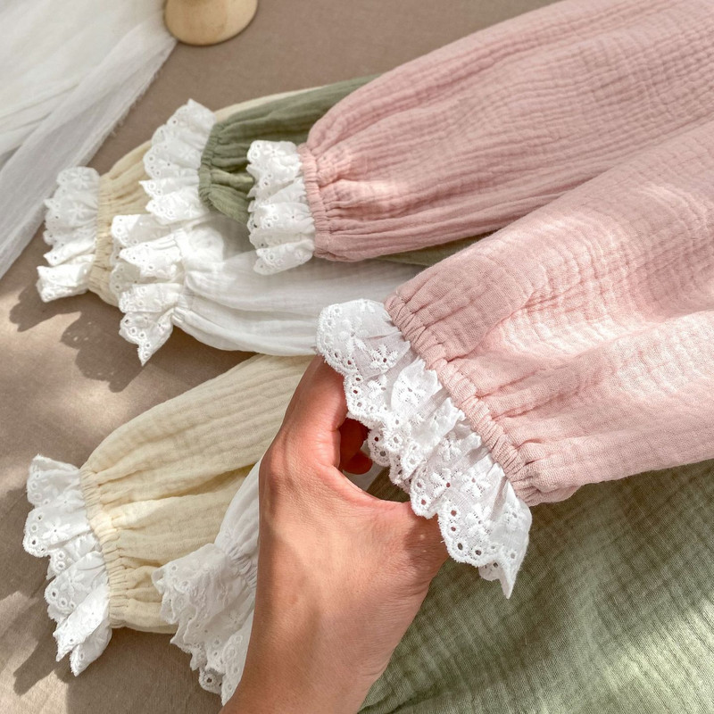 22377 Бебешки летни панталони 2024 Нови момичешки бебешки дантелени клинове Двупластова прежда Ежедневни панталони за 0-3 години, устойчиви на комари.