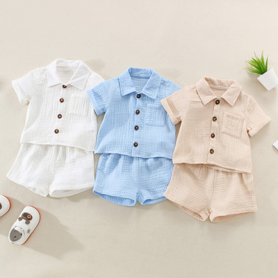 Citgeett nyári kisgyermek kisfiú lány ruhák rövid ujjú gombos ing + rövidnadrág ruhakészlet