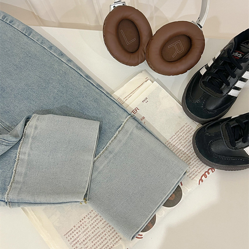 2024 Пролетни бебешки панталони Детски контрастен цвят пачуърк прави дънки Еластични дънкови панталони за момичета