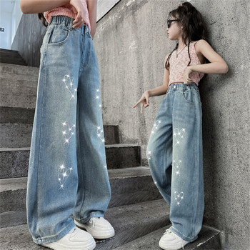 Ανοιξιάτικο παιδικό τζιν παντελόνι μόδας για κορίτσια τζιν Παιδικό τζιν Love Bright Diamond Wide Leg παντελόνι