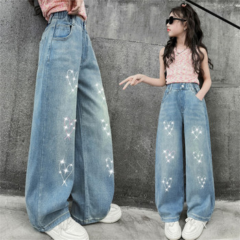 Ανοιξιάτικο παιδικό τζιν παντελόνι μόδας για κορίτσια τζιν Παιδικό τζιν Love Bright Diamond Wide Leg παντελόνι