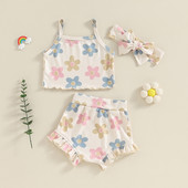 Lioraitiin suvised beebitüdruku riided lilleline vahvel kududa varrukateta Cami T-särk särgi topid Lühikesed püksid Bloomers peapael rõivakomplekt
