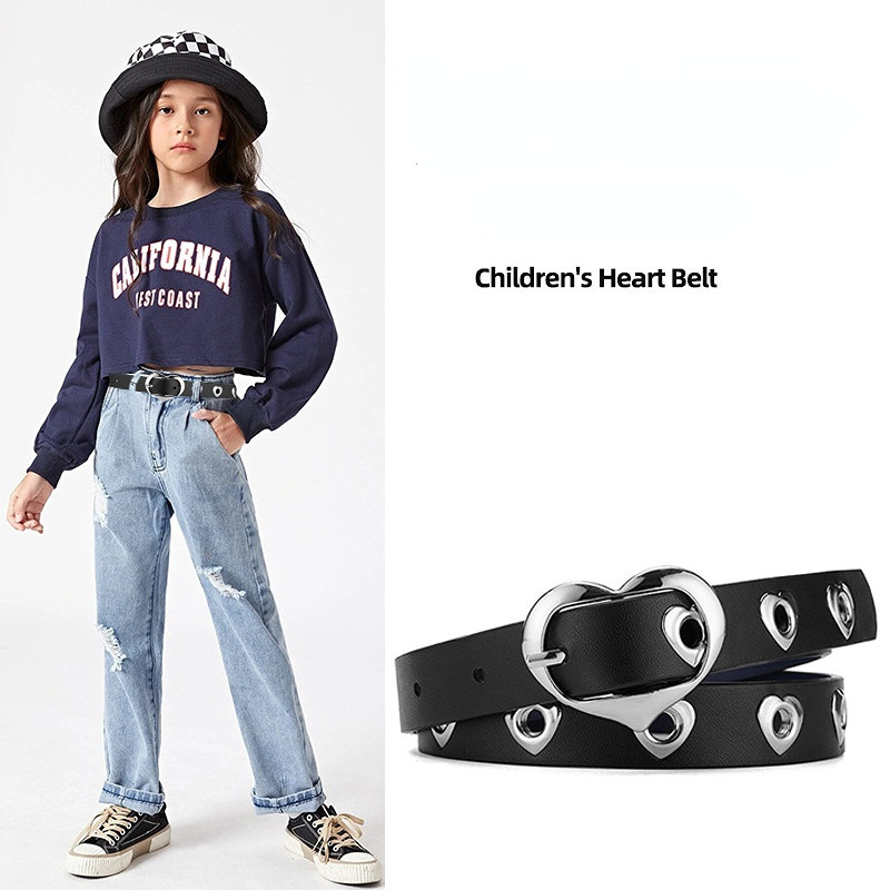 нов детски колан Детски сладък прасковен сърце с катарама от изкуствена кожа колани за момичета Love Heart Eyelet Grommet Колан за талията Плътен колан