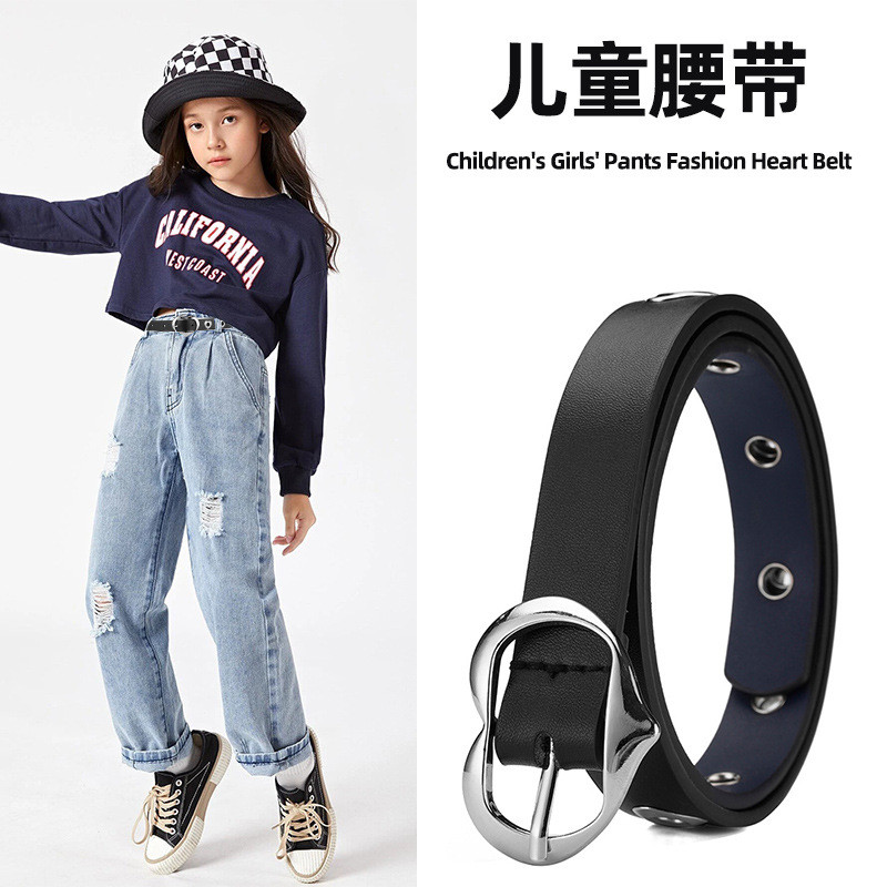 нов детски колан Детски сладък прасковен сърце с катарама от изкуствена кожа колани за момичета Love Heart Eyelet Grommet Колан за талията Плътен колан
