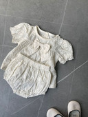 2024 Summer New Baby Girl Puff μανίκια Χαριτωμένα μπλουζάκια με φιόγκο + σορτς 2 τμχ Βρεφικό κοστούμι νήπιο Σετ ρούχων από μασίφ κέντημα Princess