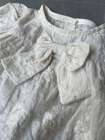 2024 Summer New Baby Girl Puff μανίκια Χαριτωμένα μπλουζάκια με φιόγκο + σορτς 2 τμχ Βρεφικό κοστούμι νήπιο Σετ ρούχων από μασίφ κέντημα Princess