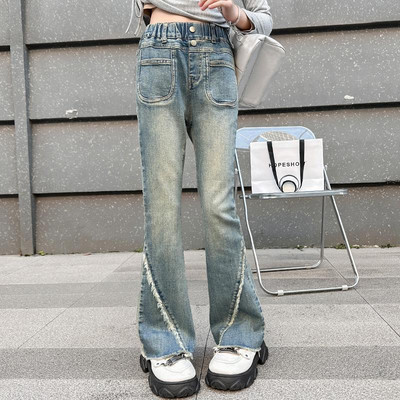 IEENS Fashion Flared Jeans Girl Άνοιξη Φθινοπωρινό Ψηλόμεσο Παντελόνι Slim-fit Ρετρό Y2K Street Kids τζιν παντελόνι για 6-13 χρόνια