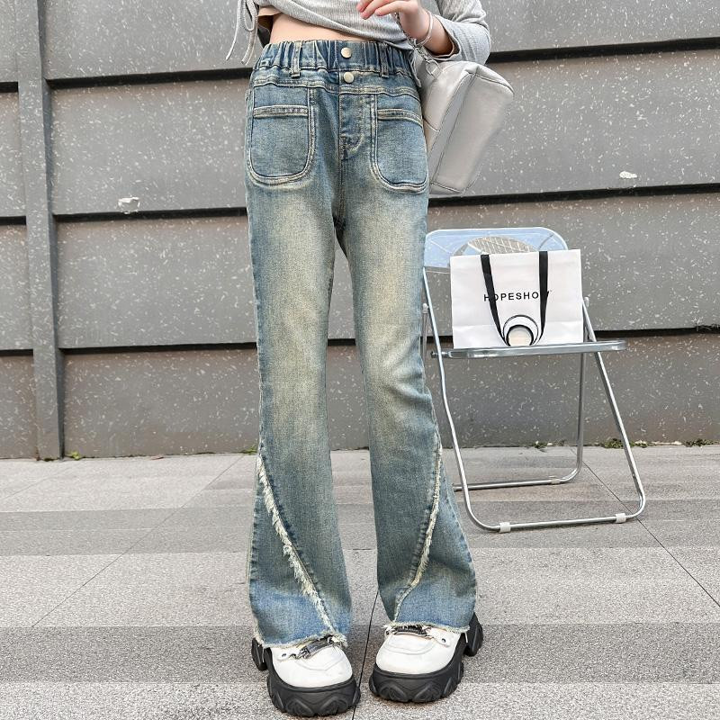 IENENS Fashion Flared Jeans Girl Пролет Есен Вталени панталони с висока талия Ретро Y2K Street Детски дънкови панталони за 6-13 години
