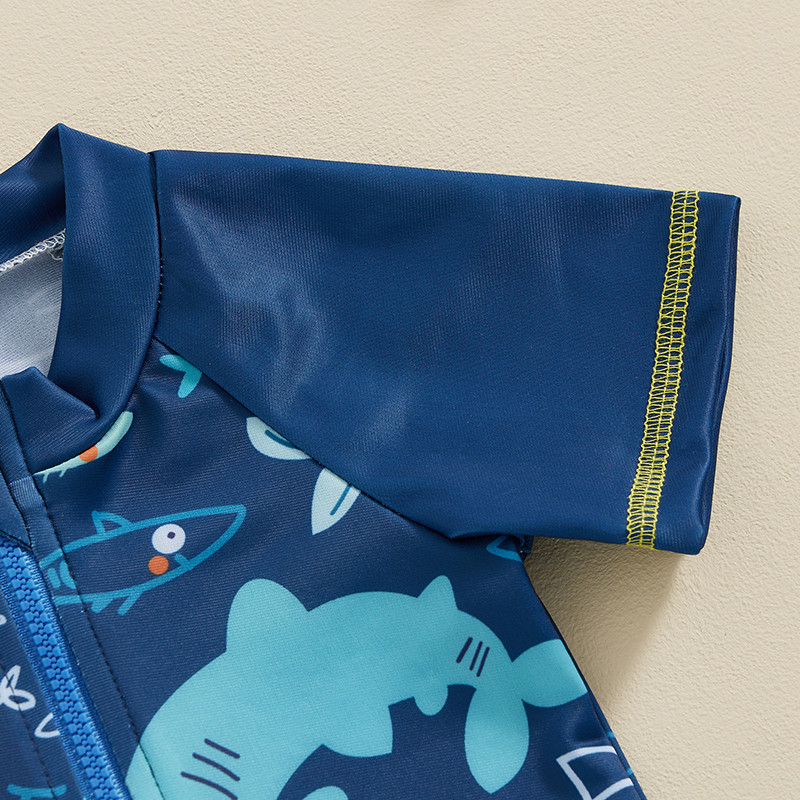 Dječji, dječački, dječački, komplet za zaštitu od osipa, majica kratkih rukava s printom morskog psa i šeširom, kupaći kostim, ljetni kupaći kostim