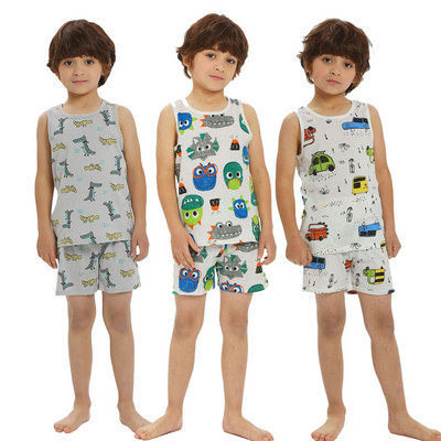 Παιδικές πιτζάμες για αγόρια 2 3 4 5 6 7 8 9 Y Girls Sleepwear Dinosaur Clothing Καλοκαιρινό αμάνικο μπλουζάκι + σορτς κοστούμι Παιδικό γιλέκο