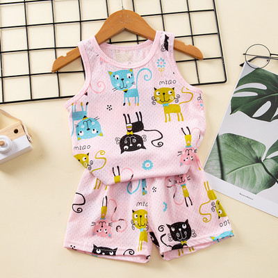 Παιδικές πιτζάμες για αγόρια 2 3 4 5 6 7 8 9 Y Girls Sleepwear Dinosaur Clothing Καλοκαιρινό αμάνικο μπλουζάκι + σορτς κοστούμι Παιδικό γιλέκο