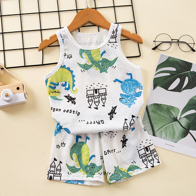 Παιδικές πιτζάμες για αγόρια 2 3 4 5 6 7 8 9 Y Girls Sleepwear Dinosaur Clothing Καλοκαιρινό αμάνικο μπλουζάκι + σορτς κοστούμι Παιδικό γιλέκο