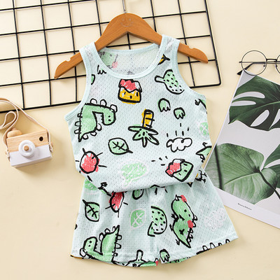 Παιδικές πιτζάμες για αγόρια 2 3 4 5 6 7 8 9 Y Girls Sleepwear Dinosaur Clothing Καλοκαιρινό αμάνικο μπλουζάκι + σορτς κοστούμι Παιδικό γιλέκο