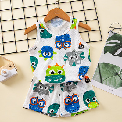 Παιδικές πιτζάμες για αγόρια 2 3 4 5 6 7 8 9 Y Girls Sleepwear Dinosaur Clothing Καλοκαιρινό αμάνικο μπλουζάκι + σορτς κοστούμι Παιδικό γιλέκο