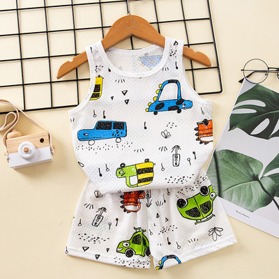 Παιδικές πιτζάμες για αγόρια 2 3 4 5 6 7 8 9 Y Girls Sleepwear Dinosaur Clothing Καλοκαιρινό αμάνικο μπλουζάκι + σορτς κοστούμι Παιδικό γιλέκο
