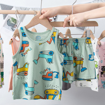 Παιδικές πιτζάμες για αγόρια 2 3 4 5 6 7 8 9 Y Girls Sleepwear Dinosaur Clothing Καλοκαιρινό αμάνικο μπλουζάκι + σορτς κοστούμι Παιδικό γιλέκο