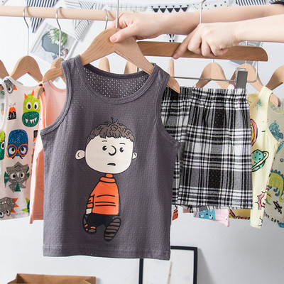 Παιδικές πιτζάμες για αγόρια 2 3 4 5 6 7 8 9 Y Girls Sleepwear Dinosaur Clothing Καλοκαιρινό αμάνικο μπλουζάκι + σορτς κοστούμι Παιδικό γιλέκο