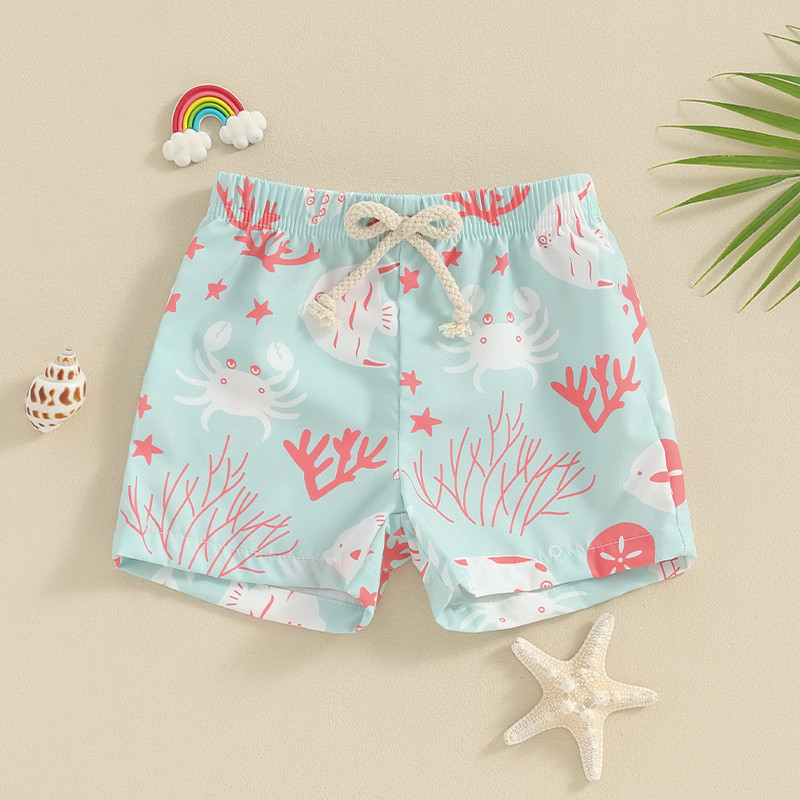 1-3 години Детски момчета Долнища за плуване Летни океански животински принт Еластични шнурове Плажни шорти Бански костюм за малки деца Бански костюм
