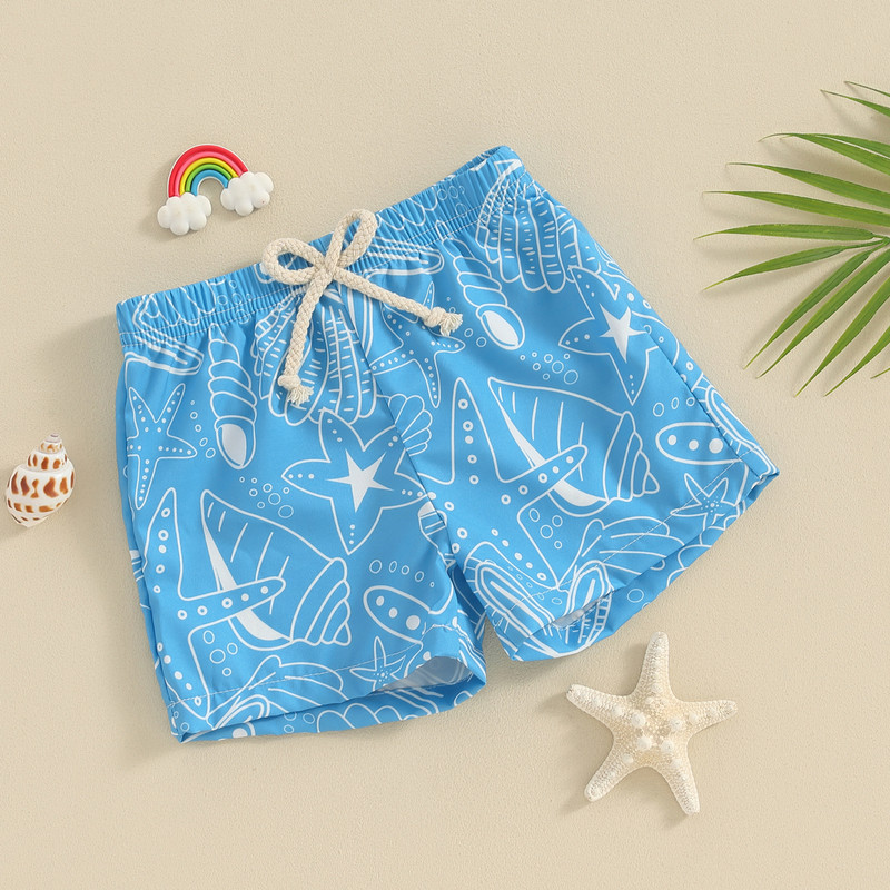 1-3 години Детски момчета Долнища за плуване Летни океански животински принт Еластични шнурове Плажни шорти Бански костюм за малки деца Бански костюм