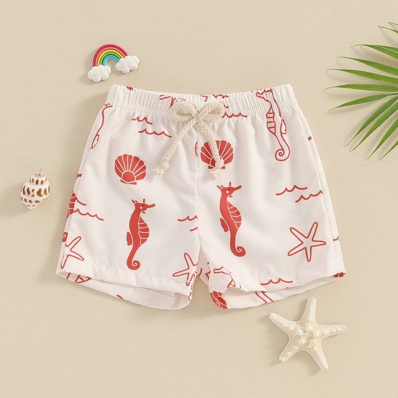 1-3 години Детски момчета Долнища за плуване Летни океански животински принт Еластични шнурове Плажни шорти Бански костюм за малки деца Бански костюм